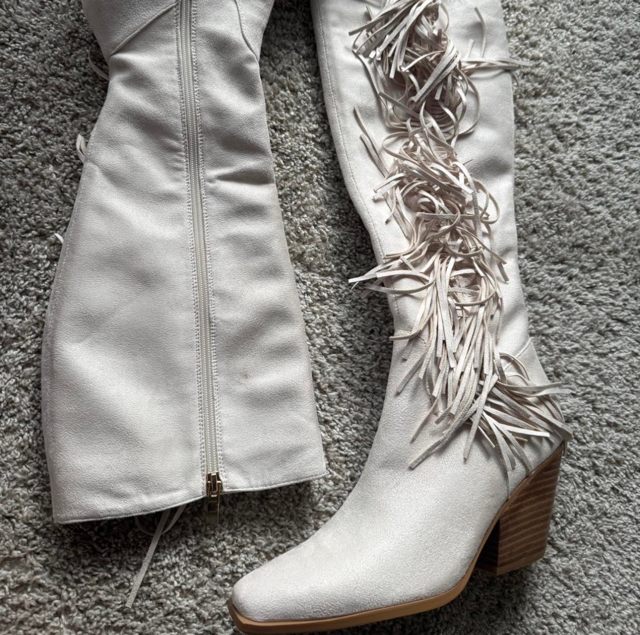 White fringe boots
